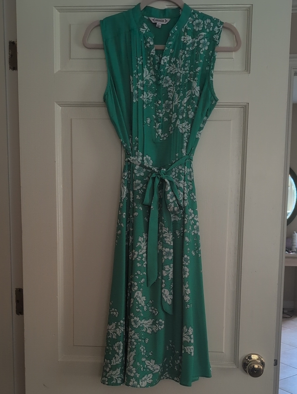Nanette Lepore Green and White Floral Tie-Waist Midi Dress Size 2